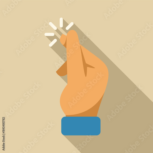 Cartoon hand snapping fingers, creating a sparkle effect, with a long shadow over a beige background