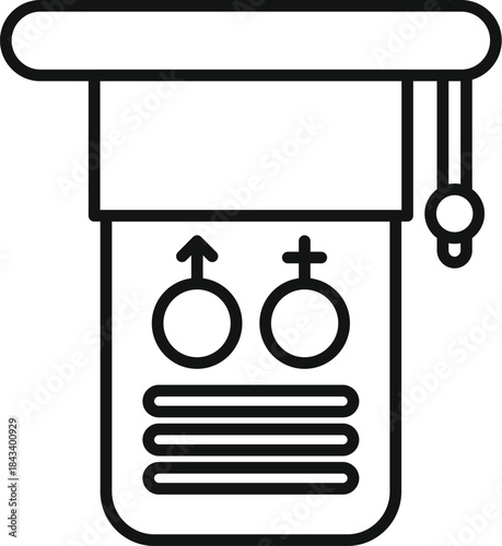 Graduation cap combining male and female symbols with text lines, representing sex education curriculum