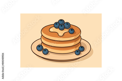 Flat vector illustration of pancakes with blueberries soft rounded forms clean outline cozy food style