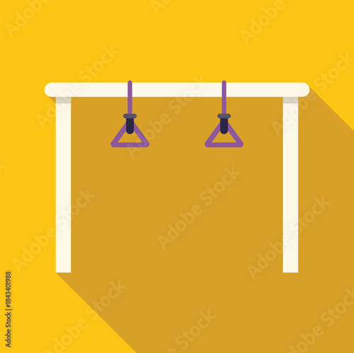 Gymnastic rings hanging from a white horizontal bar, suggesting a fitness or training environment