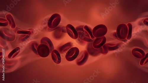 Close-up of Red Blood Cells Flowing in Bloodstream.