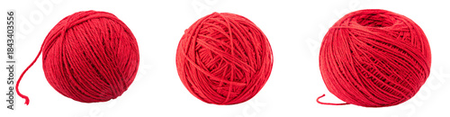 Three Red Yarn Balls With Transparent Background Isolated Close Up View