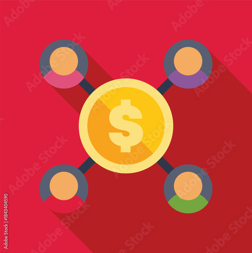 People connecting with a dollar coin, representing crowdfunding and financial network