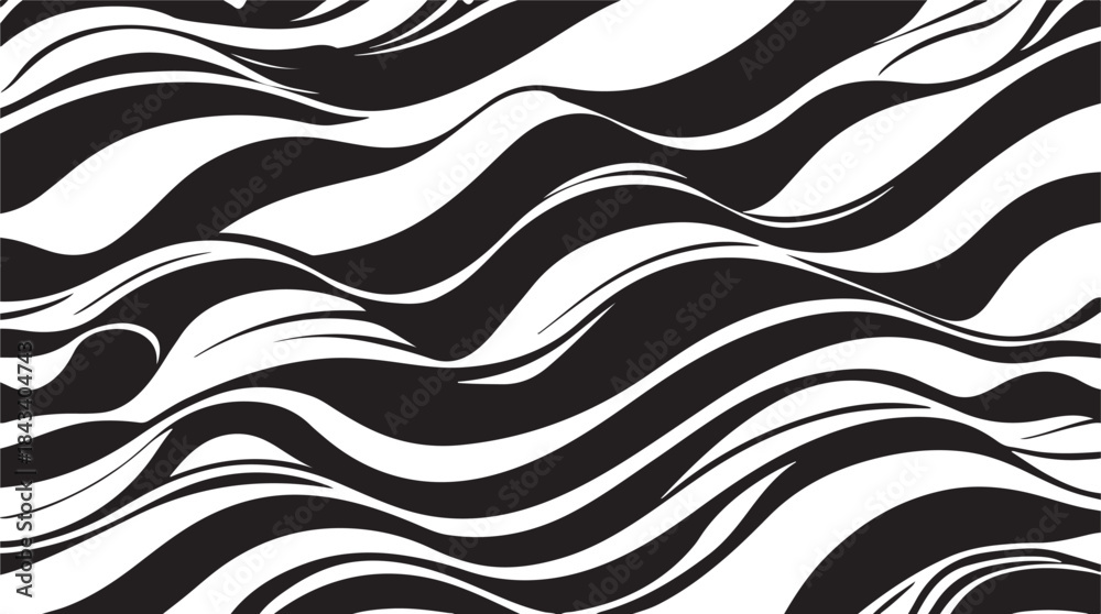 Fototapeta premium Black and white abstract flowing lines pattern seamless background Keywords: abstract, background, black, white, wave, pattern, design, texture, art, graphic, stripe, line, fluid, organic, flowing