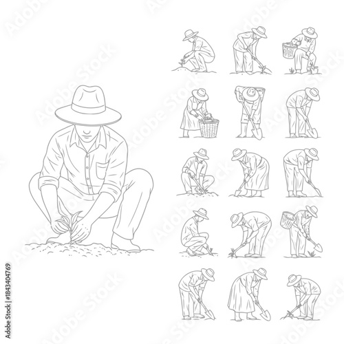 Diverse People Silhouettes Set: Walking, Carrying Child, Dog Walker, and Posing Figures