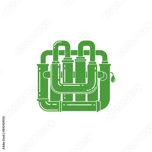 Vibrant green stylized plumbing system icon representing complex fluid dynamics and industrial piping infrastructure design