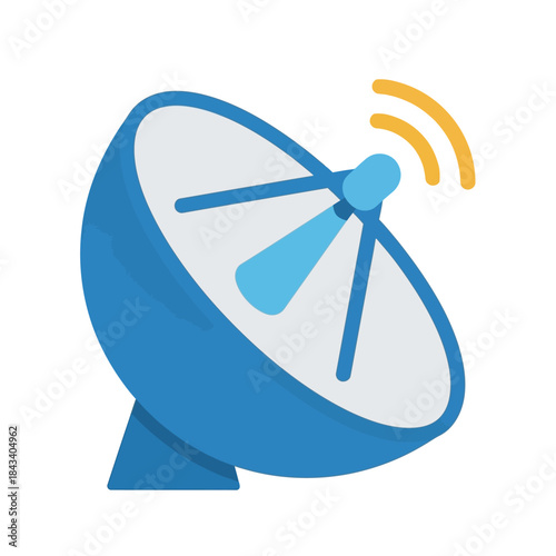 Vibrant blue satellite dish icon broadcasting signals for global communication and modern network connectivity concepts