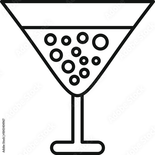 Cocktail drink in a martini glass with effervescent bubbles, presented as a clear line art icon