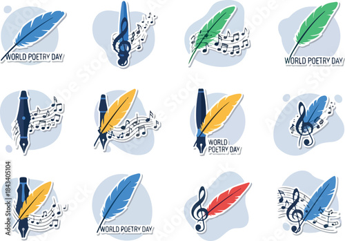 World Poetry Day Feather Quill Design Vector Illustration