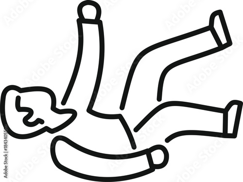 Person falling down line art pictogram representing stumbling, injury, or accident