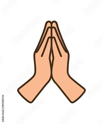 Flat vector illustration of hands prayer gesture soft rounded shapes clean outline wellness and mindfulness style