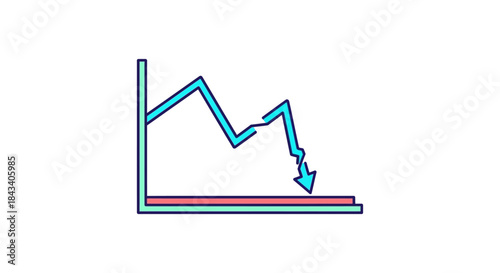 falling graph with downward arrow showing financial crisis and market decline minimalist line chart icon for economy recession concepts