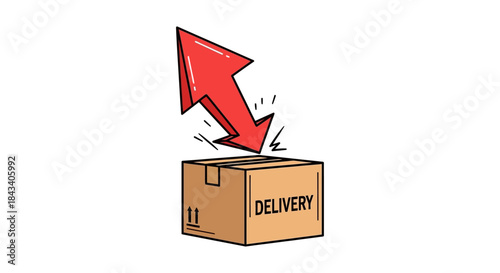 fast delivery arrow crashing into shipping box flat vector illustration on white background for express logistics ecommerce marketing
