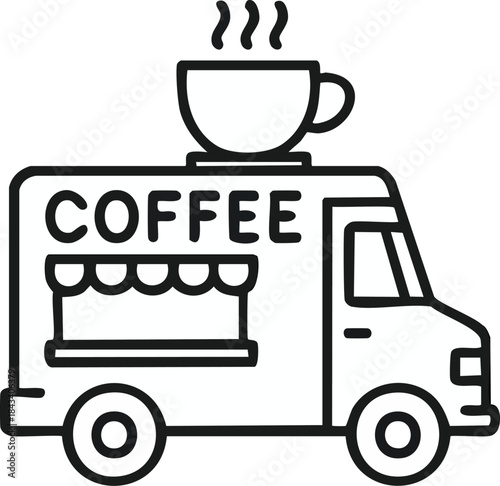 Coffee shop sign icon with bus vector illustration