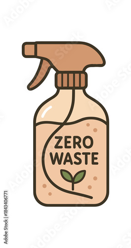 Flat vector illustration of refillable glass spray bottle soft rounded shapes clean outline zero waste eco lifestyle style