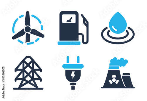 Resources and Energy icon set. Solid glyph series icons