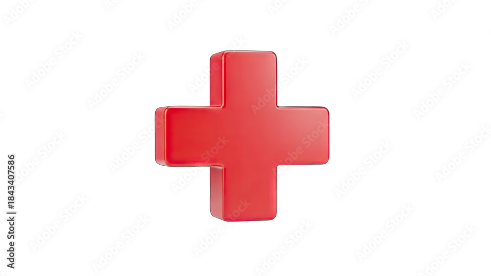 Obraz premium Red Three Dimensional Plus Sign Symbol Centered On A Transparent Background With Subtle Lighting Effects