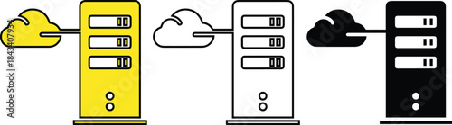 Cloud server icon. vector illustration of a cloud server connecting to a computer. server connected to internet in flat style