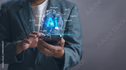 Fotografija concept of artificial intelligence in language translation, business people usin