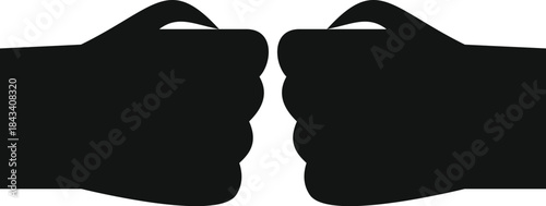 Two black fist silhouettes bumping in a friendly gesture against a white background