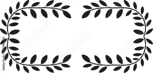 Black and white leafy border frame on white background