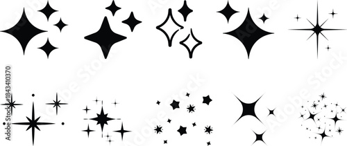 Star doodle icon sparkle sketch set. Hand drawn doodle stars, sparkles in rough line sketch style. Brush drawing sparkle element, shining star shape. Vector illustration