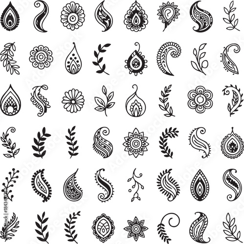 Black and white floral and paisley patterns collection 1