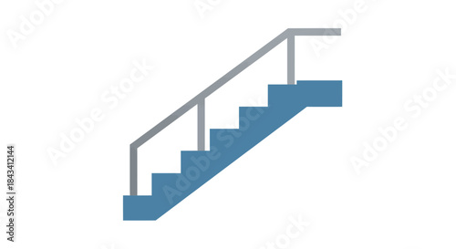 Stairway graphic with grey railing and blue steps