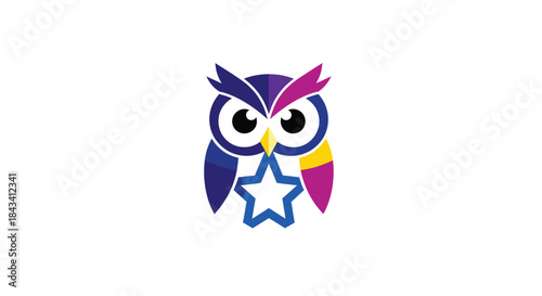 Colorful geometric owl with star