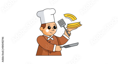 Cartoon chef flipping pancakes