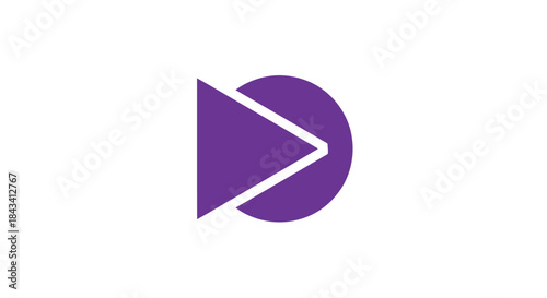 Geometric graphic with purple half-circle and half-arrow shape