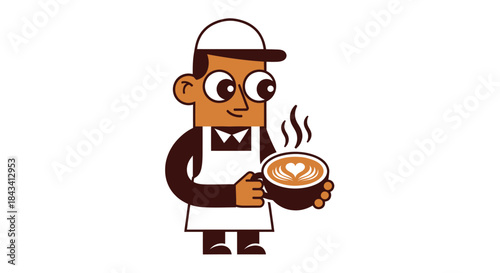 Cartoon barista serving latte