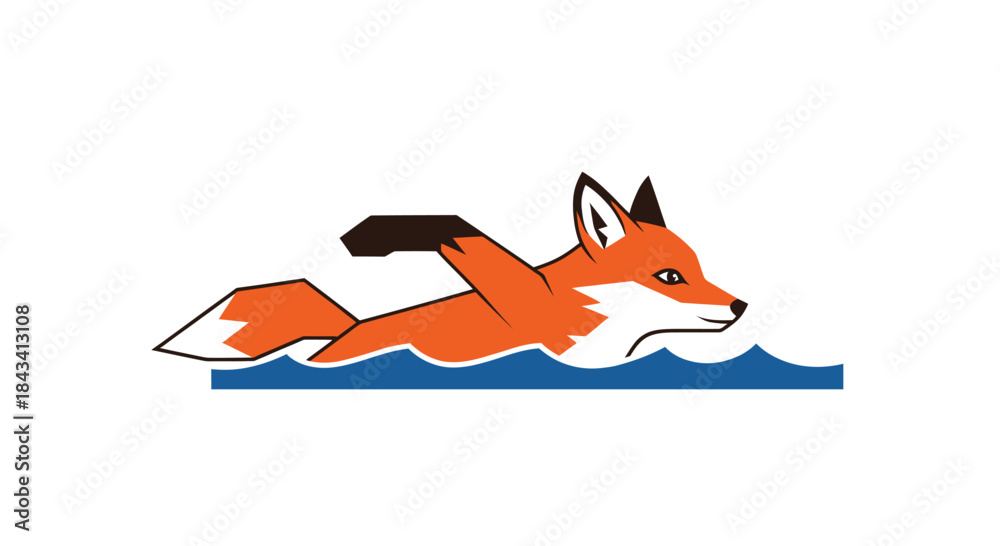 Obraz premium Cartoon fox swims