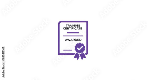 Purple certificate icon, "Training Certificate, Awarded," with a checkmark badge