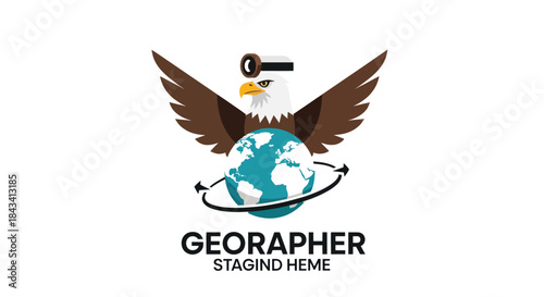 Eagle wearing goggles holds globe with flight path