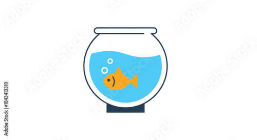 Flat illustration of a goldfish in a bowl