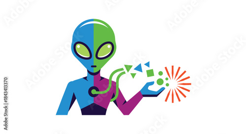 Colorful alien with glowing shapes