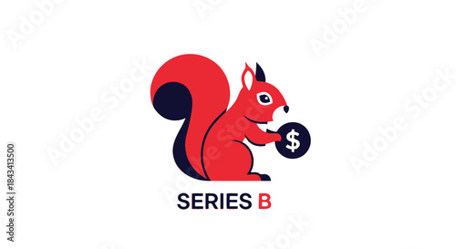 Red squirrel holding coin, "Series B" text below