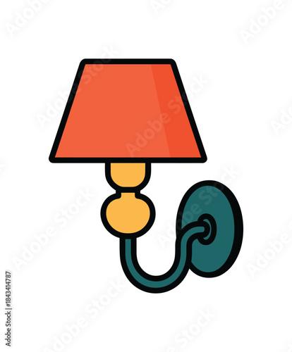 Flat vector illustration of bright decorative sconce with bold shade rounded shapes clean outline