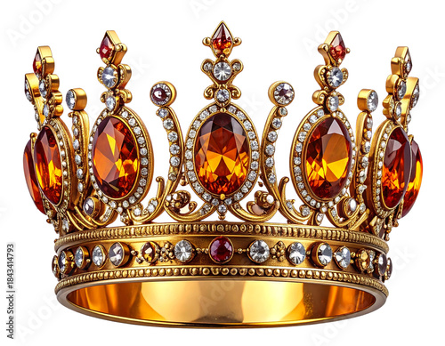 Ornate Amber and Diamond Crown Isolated Transparent Background.