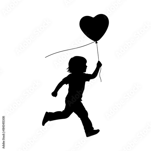 Child running with heart balloon Vector