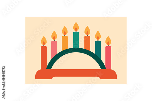 Flat vector illustration of colorful Scandinavianstyle candle arch with vivid candles rounded shapes minimal details