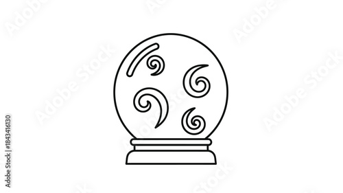 Simple line drawing of a crystal ball with swirling designs inside