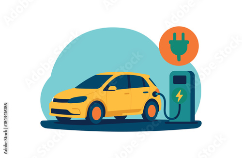 Flat vector illustration of colorful electric charging at home station vivid plug icon rounded silhouette