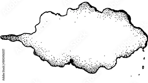 Hand drawn black and white smoke puff or cloud illustration. Textured vapor design element on isolated background.