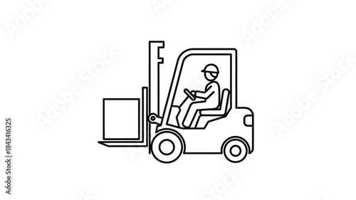 Line art illustration of a forklift with a worker operating it safely