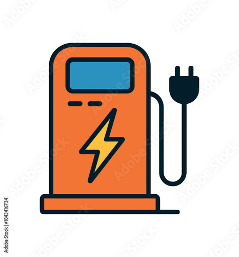 Flat vector illustration of bright charging station with bold lightning icon rounded shape clean vector style