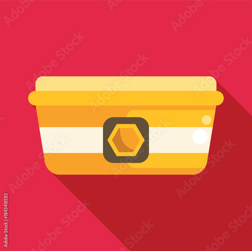 Honey container box with a honeycomb icon on a red background