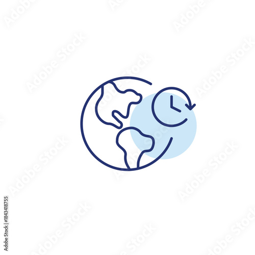 Earth and clock. Global time, international meetings, time zones. Pixel perfect, editable stroke vector icon