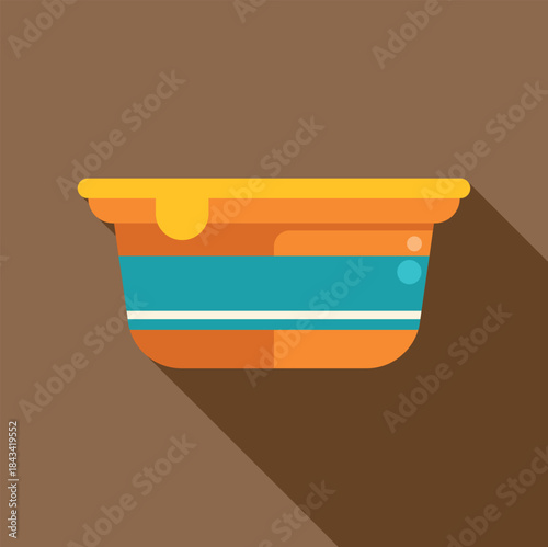 Flat design illustration of a plastic food storage container with a closing lid